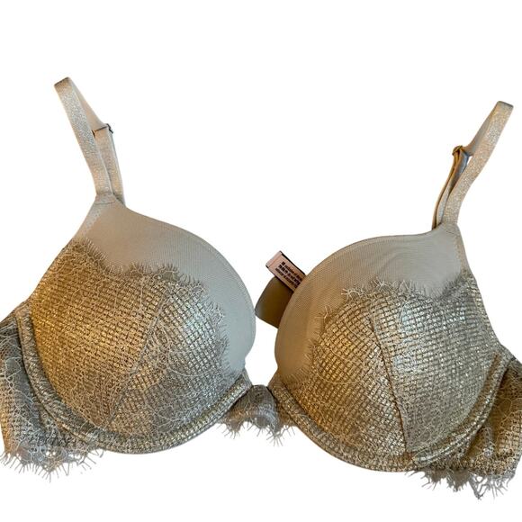 Victoria's Secret Other - Victoria's Secret Cream/Gold Lace Dream Angels Push Up Bra- 32C